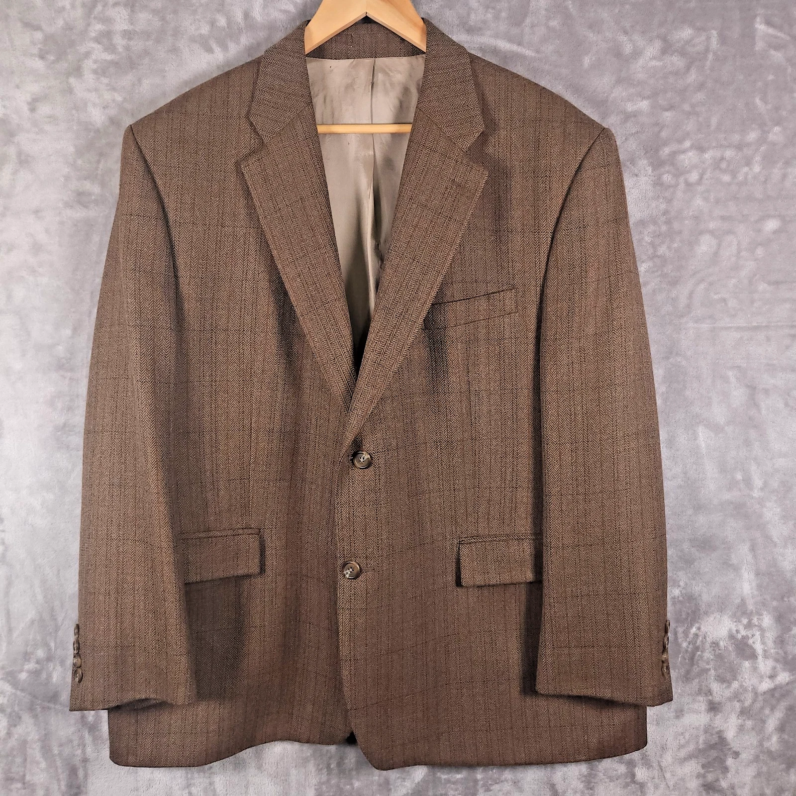 VTG Lauren Ralph Lauren Blazer Mens 44S Brown Herringbone Stripe Wool Preppy 90s