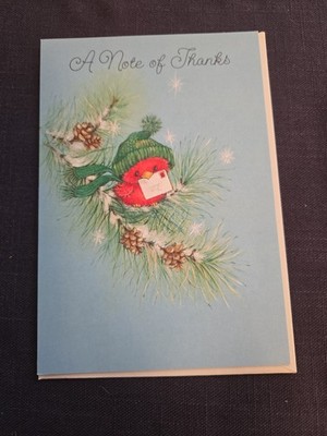 vintage unused card Hallmark cute red bird w/ hat thanks happy new year