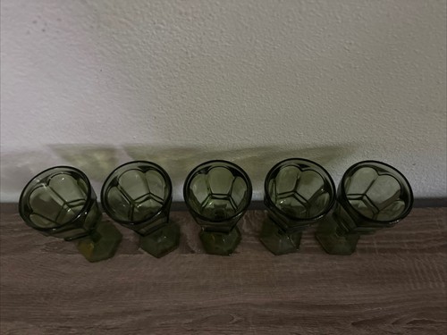 Vtg Fostoria USA Virginia Dark Green Set Of 5 Water Glasses Goblets 7 1/8" GUC - Picture 2 of 4