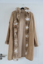 Strickmantel, Jacke lang, Made in Italy, 40/42/44, Beige, Schrift, Kunstfell,