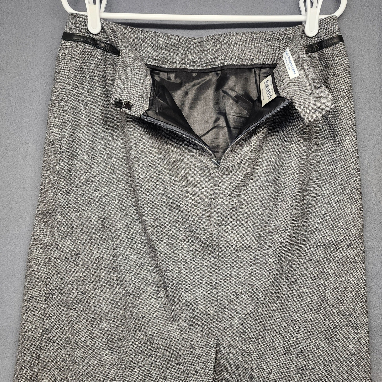Pendleton Skirt Womens 12 Grey Wool Silk Leather Pencil Slit Zip Classic USA