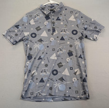 TravisMathew Polo Shirt Mens Small Gray Geometric Golf Cart Print Performance