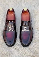 MENS HANDMADE LEATHER SHOES, FASHION LOAFERS SHOES FOR MENS, BURGUNDY