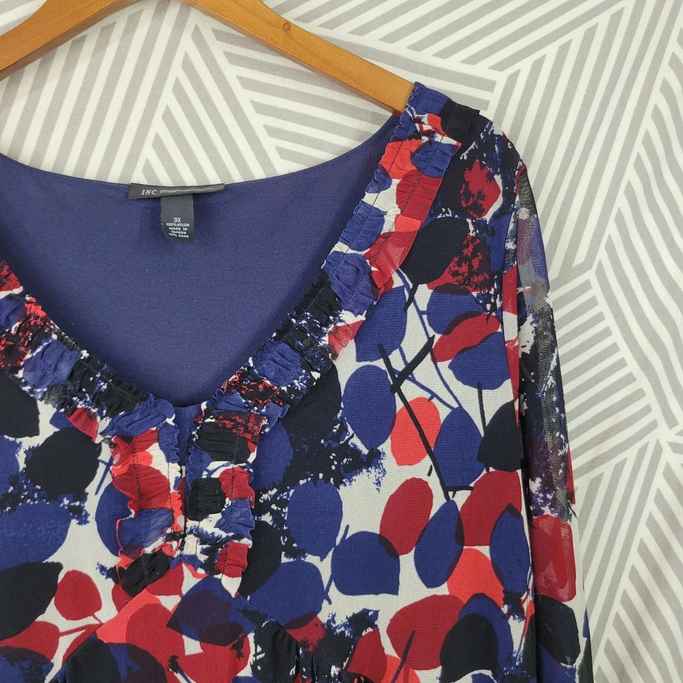 Vestido Inc Talla Grande 3X Elástico En Capas Malla Rojo Azul Cuello Volantes Carrera Cóctel Foto 4 de 4