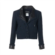 Chanel Coco Button 16 years Cotton Jacket 36 Ladies' Navy Blue  P53432V40022 lea