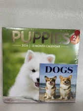 2026 Puppies & Dogs Wall Calendar 12 Months 2-Pack 12” x 24“ & Mini 6” x 12”