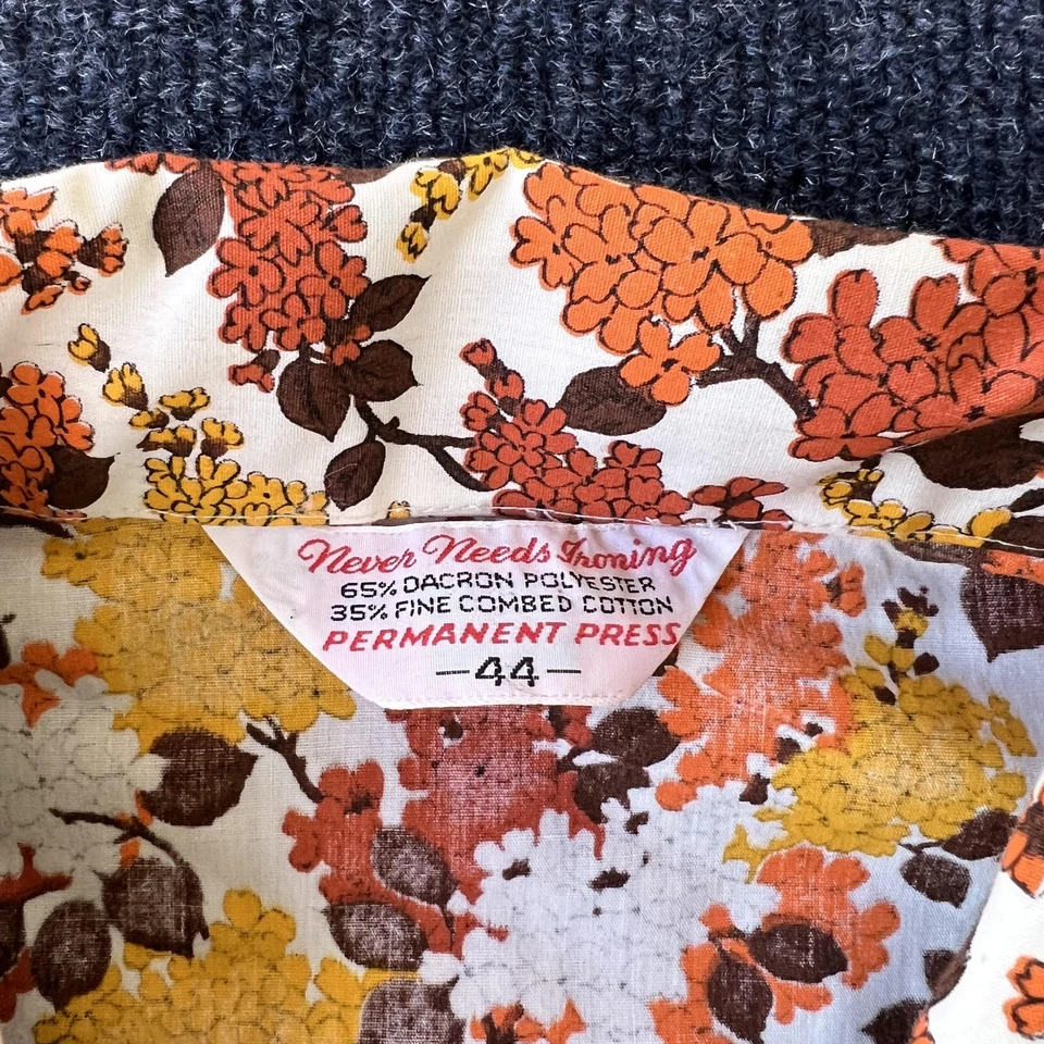 Camisa Floral Vintage Años 70 Para Hombre Extra Grande Naranja Marrón Manga Corta Botón Discoteca Foto 2 de 4