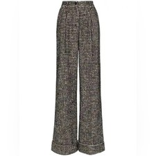 Dolce & Gabbana Houndstooth Tweed Pleated Wide Leg Wool Mohair Trouser Pants