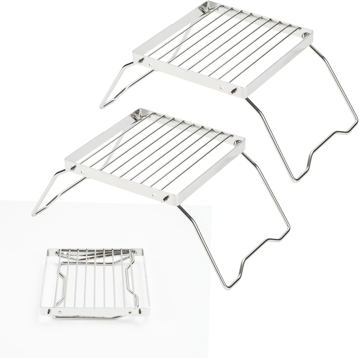2Pcs Folding Campfire Grill, 304 Stainless Steel Portable Campfire Grill Grate S