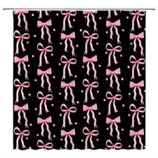 70x70 Inch Pink Black Bow Dots Modern Aesthetic Cute Shower Curtain with Hooks