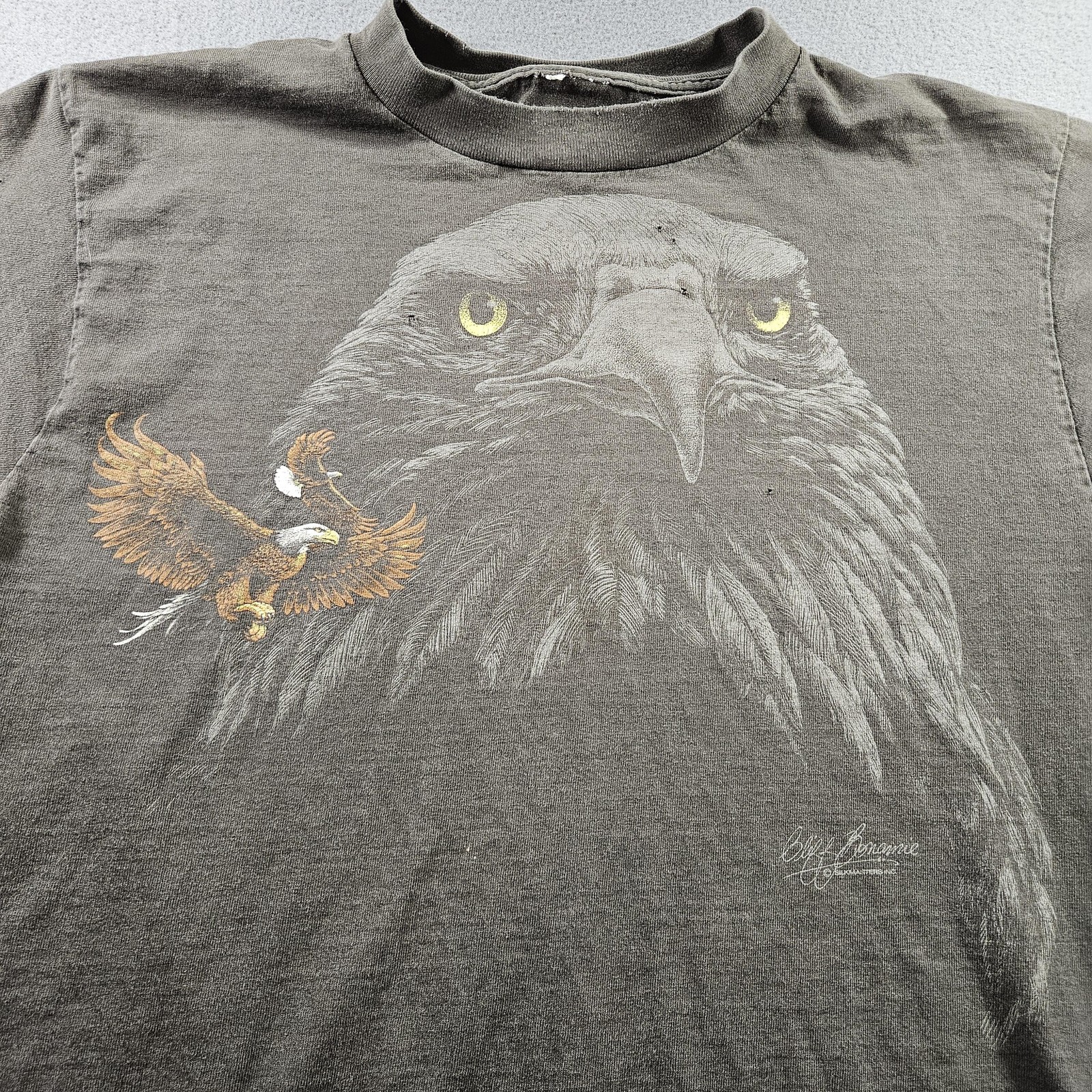 Bald Eagle Graphic Shirt Mens Large Charcoal Gray Print Wildlife Tee 90s