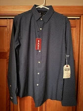 NEW Rugby University Men’s Medium Navy Blue Stretch Button-Up Shirt