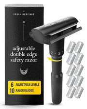 Adjustable Double Edge Safety Razor With 10 Stainless Steel 11 Piece Set 