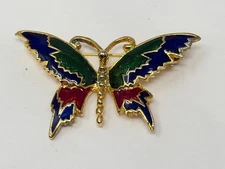 Vintage Goldtone Red Green Blue Enamel 2.25" BUTTERFLY Brooch Pin