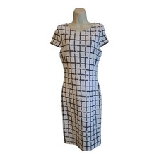 Women's Black And White Dress Office Chic Zip Up Back- M/L Windsor 