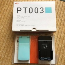 AU PT003 Cell Phone Flip Phone Salty Mint w/Battery Charging Stand USED From JPN