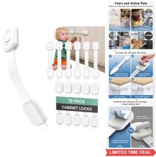 Cabinet Locks 12 Pack Baby Proofing Child Safety Latches Peel Stick Adhesive