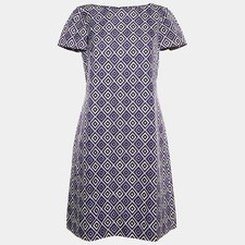 Prada Purple Diamond Tile Print Wool Blend Mini Shift Dress M