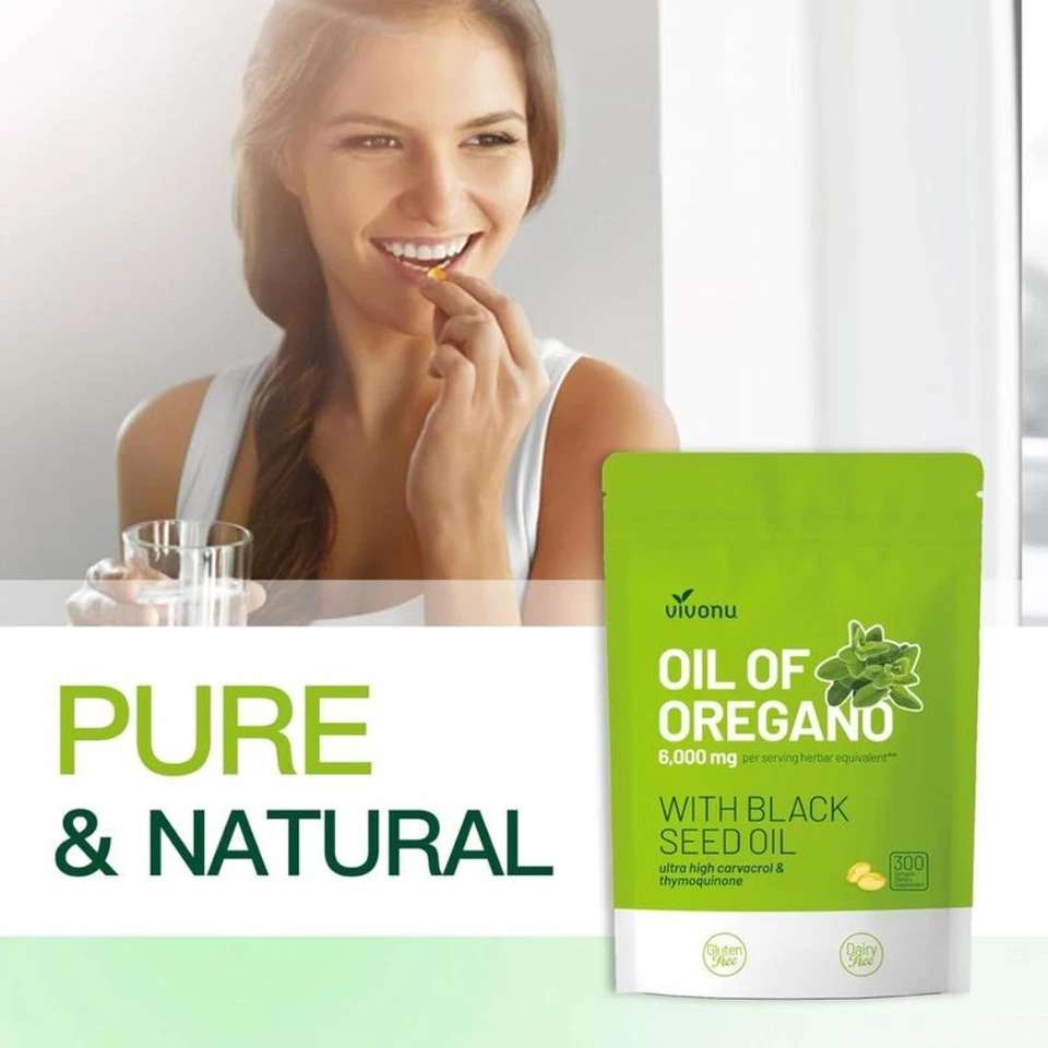 Aceite de orégano y cápsulas blandas de aceite de semilla negra con carvacrol y timoquinona, sin OGM Foto 2 de 4