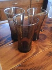 Set Of 3 Vintage Flat Mocha Brown Anchor Hocking Linden Glasses Tumblers 6"
