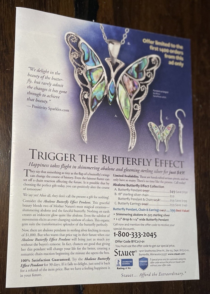 Printed AD Stauer Sterling Silver Butterfly Necklace Ad#24517 | eBay