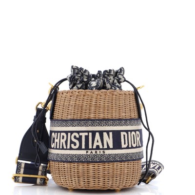 Sac seau Christian Dior cordon osier avec toile oblique bleu