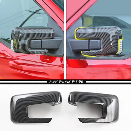 Carbon Fiber Look Rear View Side Mirror Cover Trim For 2021-2023 Ford F150 F-150 - Picture 3 of 10
