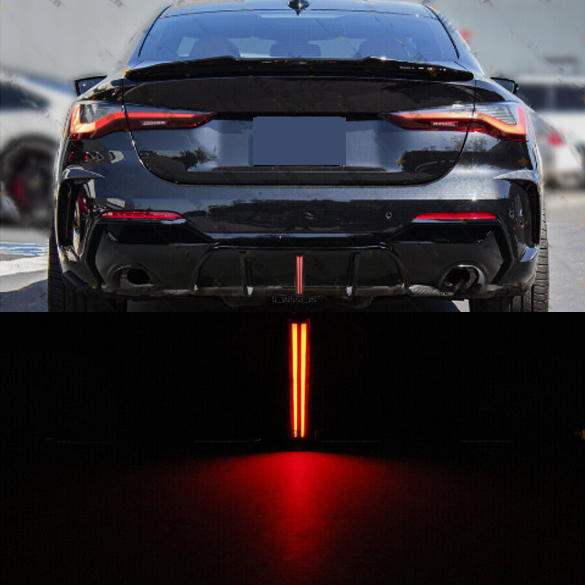 Rear Diffuser Lip Gloss Black Spoiler with LED for BMW G22 G23 M Sport 2020-2024