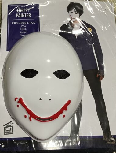 Creepy Clown Smiley Face Costume Halloween Wig Mask Jacket & Gloves Adult L 44 R