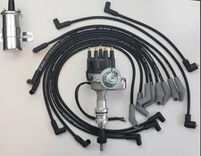 FORD 351W SMALL CAP BLACK HEI DISTRIBUTOR + 8.5mm SPARK PLUG WIRES + CHROME COIL