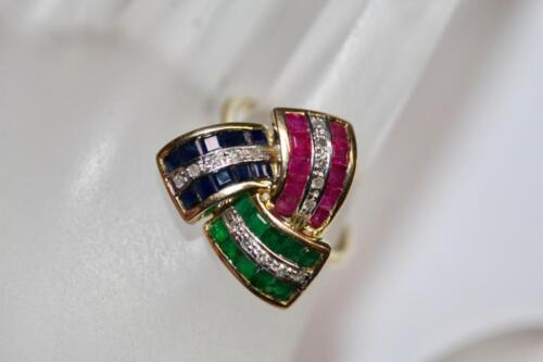 Vintage 14K Gold Ruby, Sapphire, Emerald with Dia… - image 1