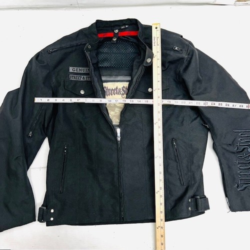 Mens Street & Steel Black Vented Embroidered w Patches Motorcycle Jacket 2XL - Picture 9 of 11