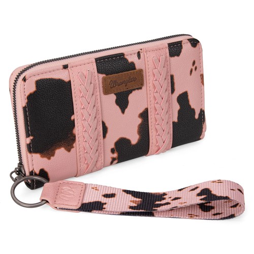 Wrangler Cow Print Wallet Whipstitch Western Cowgirl Purse Pink - Picture 2 of 13