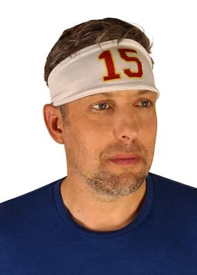 HANDINHANDCREATIONS Mahomes Headband 15 Football Sweatband White Home Costume