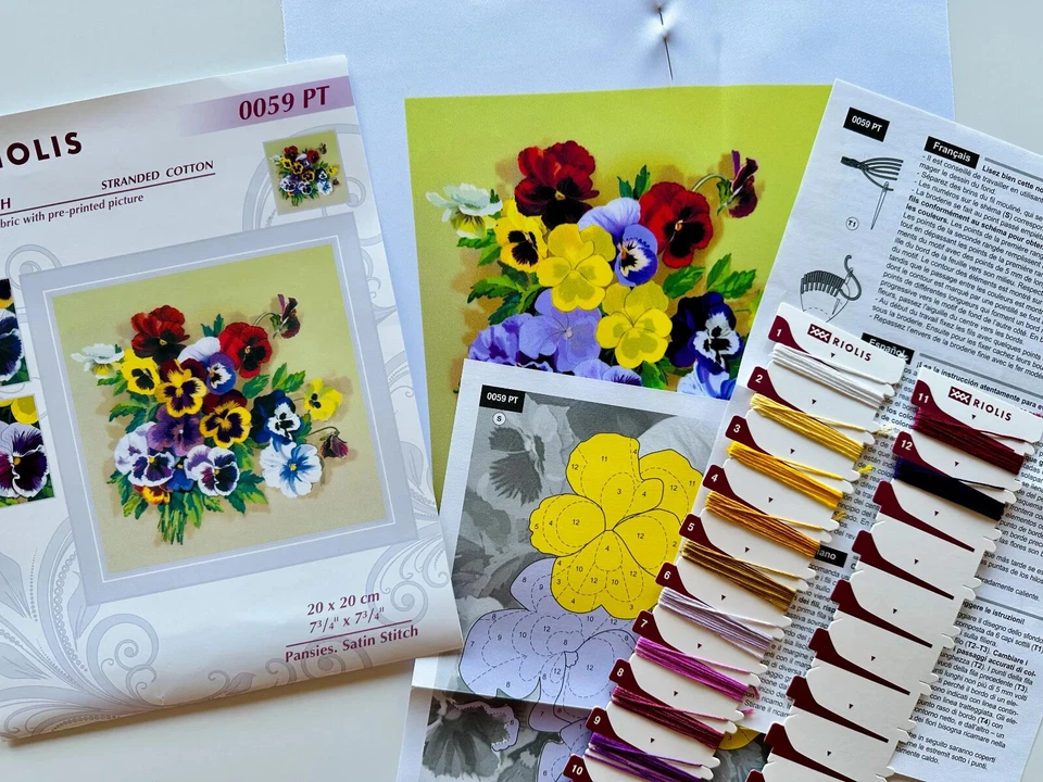 RIOLIS 套件 0059 PT Pansies。 缎面缝线-五颜六色的花朵花束 — 第 4/4 张图片