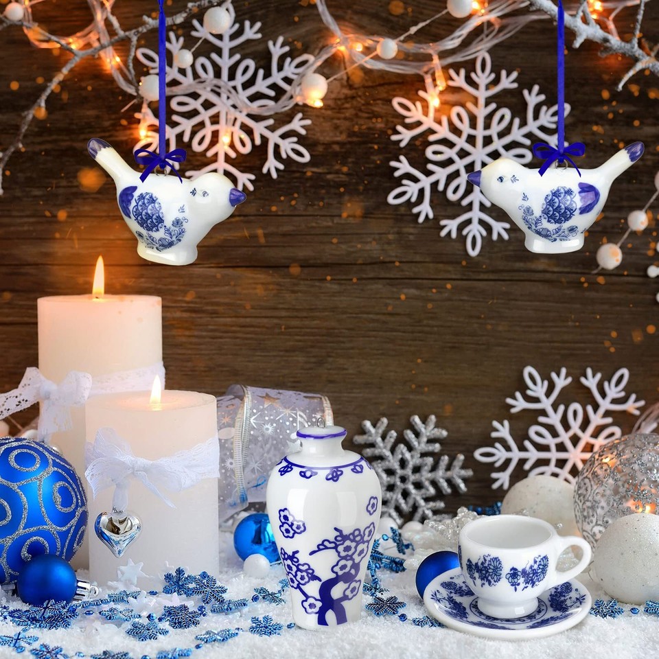 9 Pieces Blue and White Porcelain Ornaments Chinoiserie Fall Pumpkin