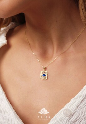 14K Gold Evil Eye Halskette, Medaillon Drittes Auge Anhänger, Schutz Charm, Gold