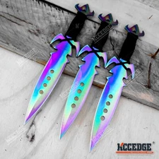 3 PIECE SET 7.25" TACTICAL FIXED BLADE KNIFE FULL TANG NINJA KUNAI WITH SHEATH