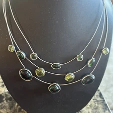 Multi Strand Silvertone Green Acrylic Oval Beads Necklace 18” Birthday