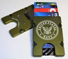 US Navy Billet Aluminum Wallet/Credit Card Holder, RFID protection, Green