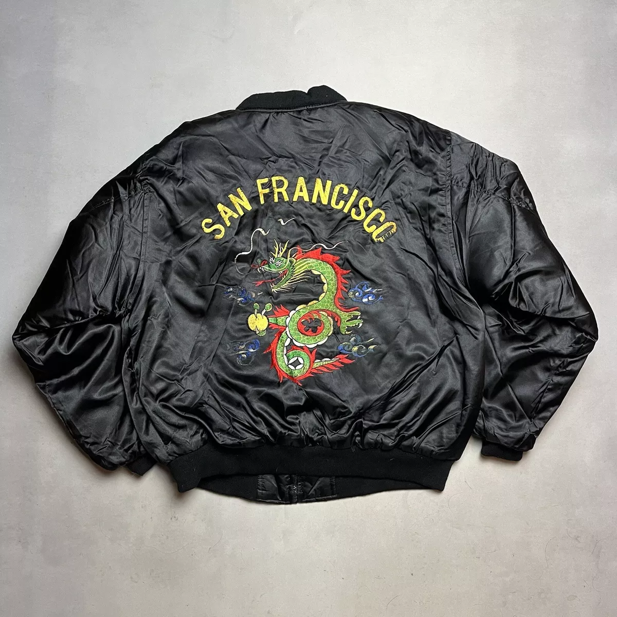 Vintage 80s San Francisco Souvenir Satin Bomber Jacket Large