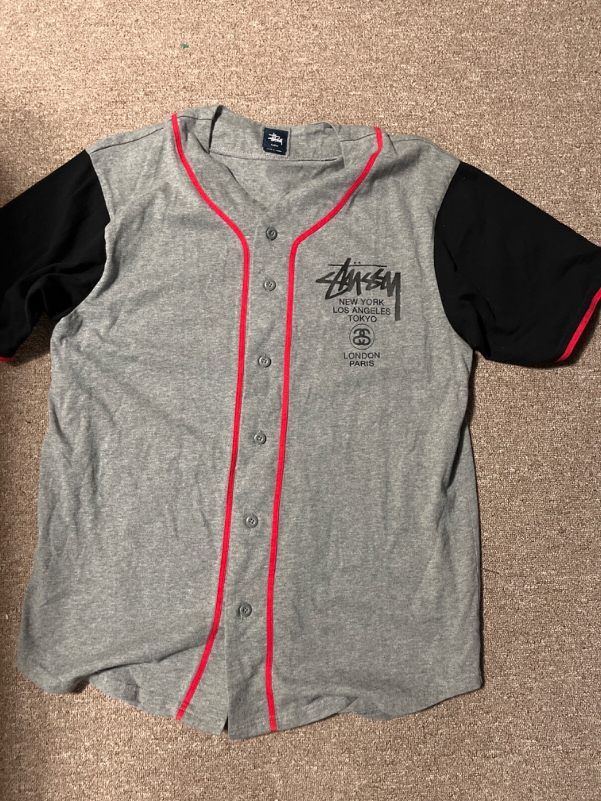 Stussy World Tour Baseball Jersey Mens XL Retro Streetwear