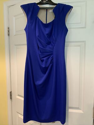 Calvin Klein Womens Size 2 Sheath Cocktail Dress Royal Blue Knee-Length  Stretch | eBay