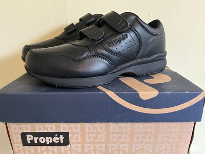 Propet - Men's, Life Walker Strap, Black Leather Sneaker, Size 7.5
