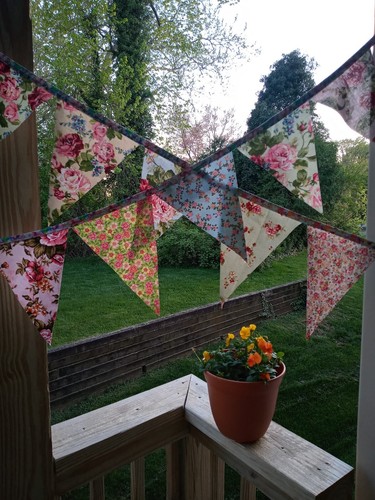 FABRIC BUNTING VINTAGE Style FLORAL WEDDINGS garden flags sheshed banner - Picture 2 of 5