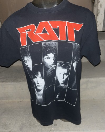 Vintage Size L  80S Ratt Rat Band Tee Cut And Sew Printed T-Shirt Black Used