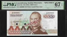 Luxembourg Specimen 1000 Francs 1985 PMG 67 EPQ UNC P#59s Institut Monetaire
