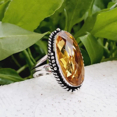 Glänzend Citrin Topas Edelstein 925 Sterlingsilber Handmade Ring Alle Größe S-41 - Bild 1 von 4