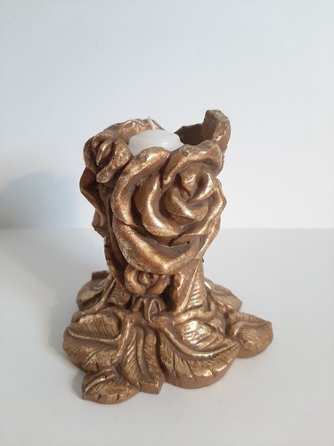 Vtg 90s Golden Rose Resin Candle Holder Figurine Maximalist Boho Whimsigoth - Picture 3 of 9