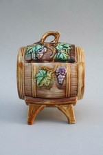 Alte Deckeldose in Faßform, Weinfaß, Keramik